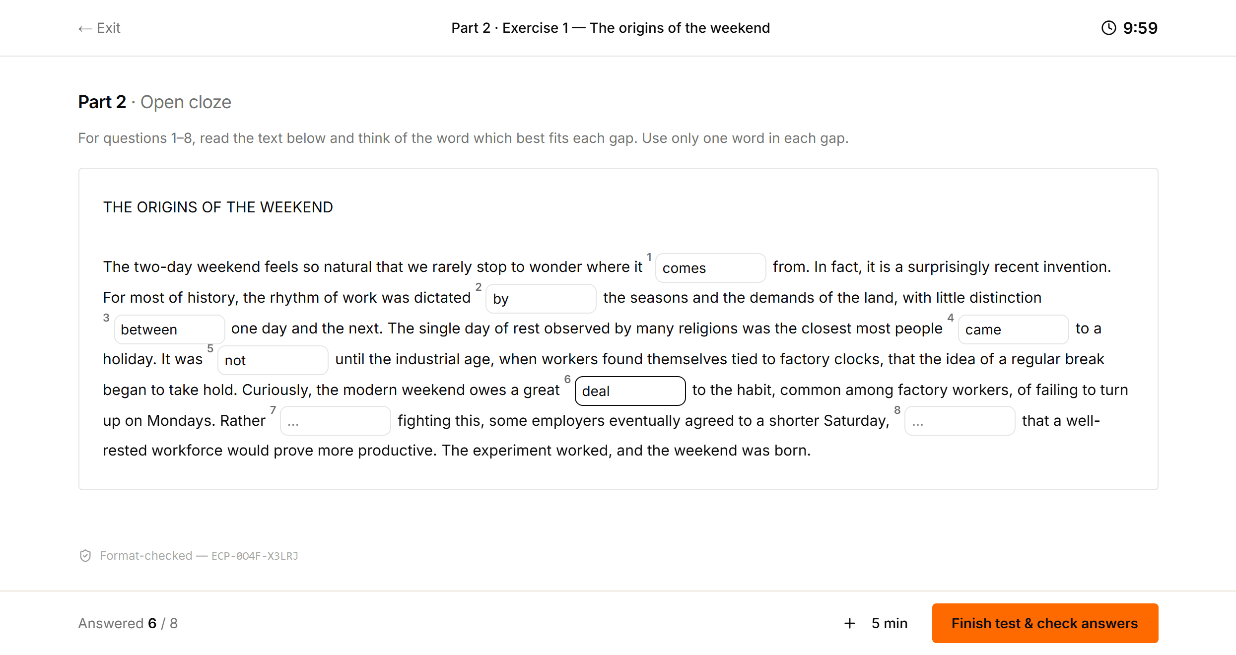 Reading & Use of English — Part 2 · Open cloze