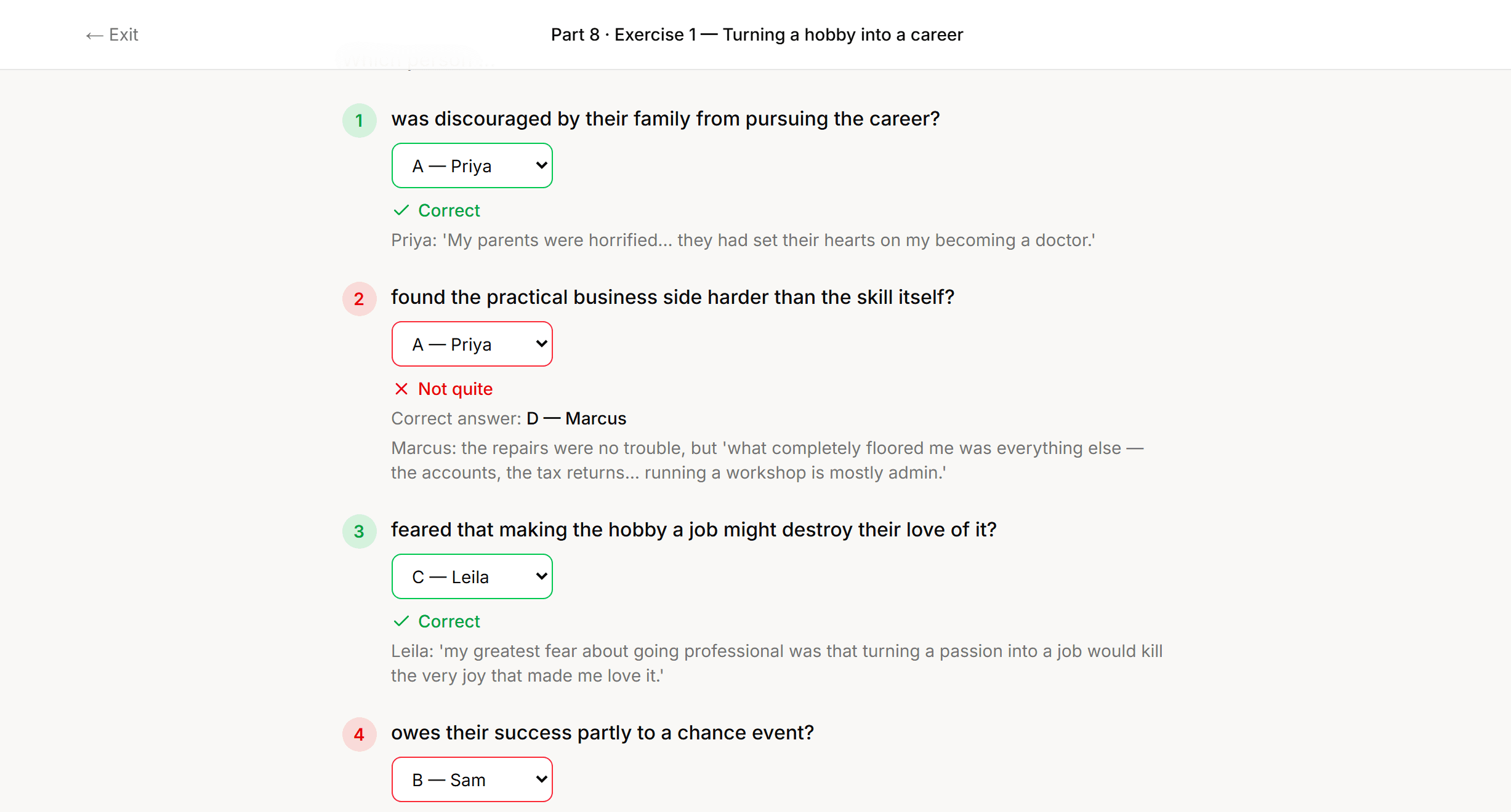 Reading & Use of English — Part 8 · Multiple matching